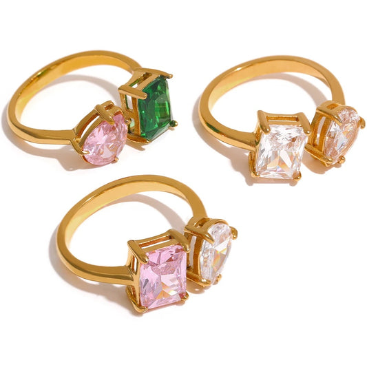 Adjustable pink green cubic zirconia ring - product image