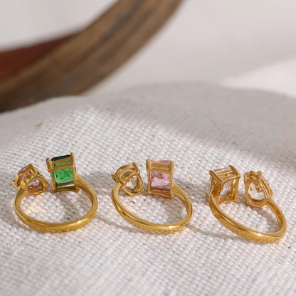 Adjustable pink green cubic zirconia ring - product image