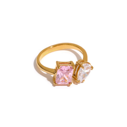 Adjustable pink green cubic zirconia ring - product image