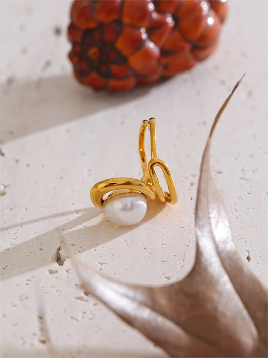 Adjustable simulated pearl contemporary hollow resizable ring - product image