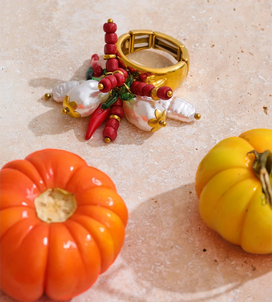 Adjustable simulated pearls chili charm ring - product image