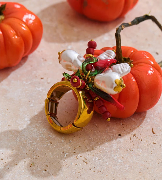 Adjustable simulated pearls chili charm ring - product image