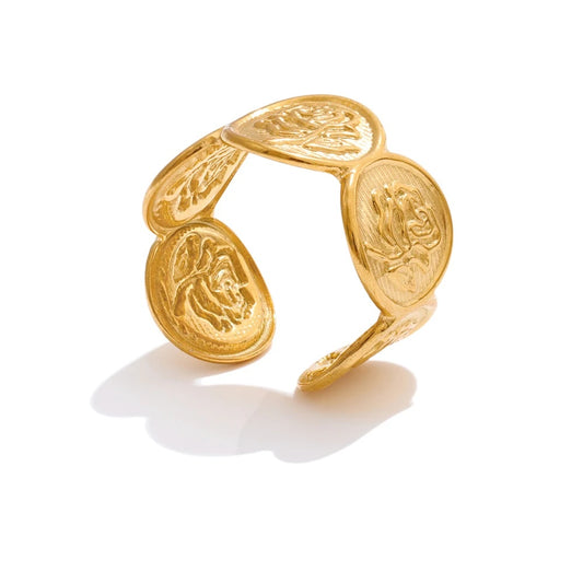 Adjustable stainless steel flower shape open ring - product image