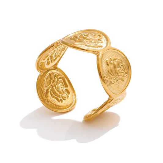 Adjustable stainless steel flower shape open ring - product image