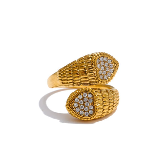 Adjustable zirconia heart snake party ring - product image