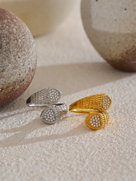Adjustable zirconia heart snake party ring - product image