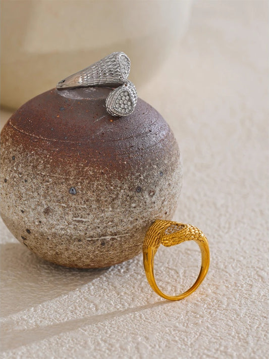 Adjustable zirconia heart snake party ring - product image