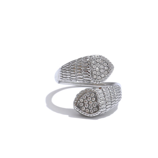 Adjustable zirconia heart snake party ring - product image