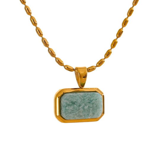 Amazonite square natural stone pendant necklace - product image