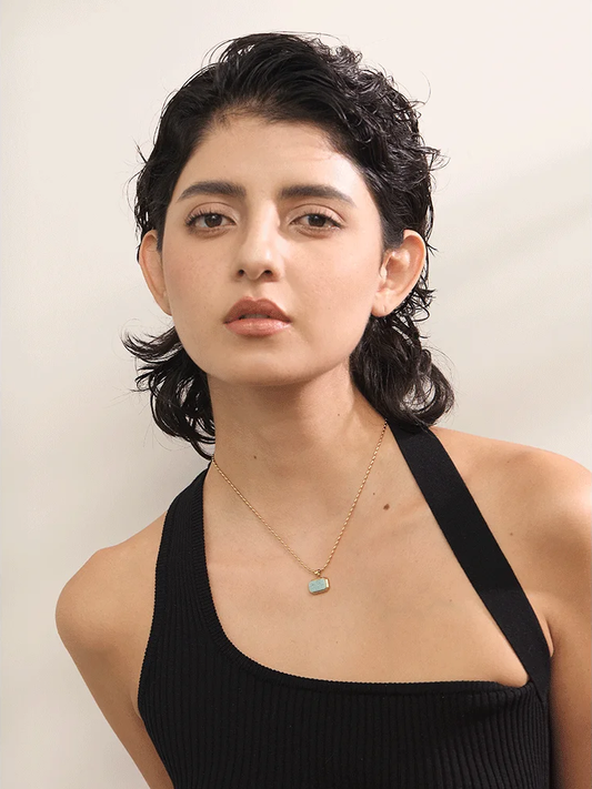 Amazonite square natural stone pendant necklace - product image