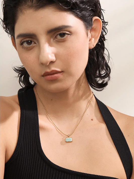 Amazonite square natural stone pendant necklace - product image