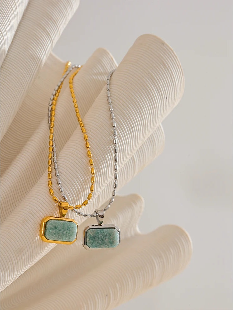 Amazonite square natural stone pendant necklace - product image