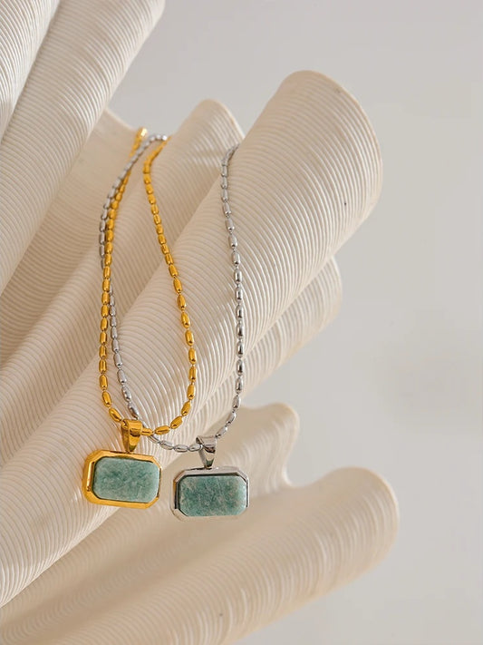 Amazonite square natural stone pendant necklace - product image