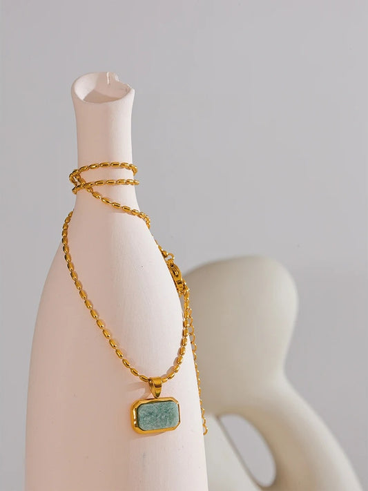 Amazonite square natural stone pendant necklace - product image