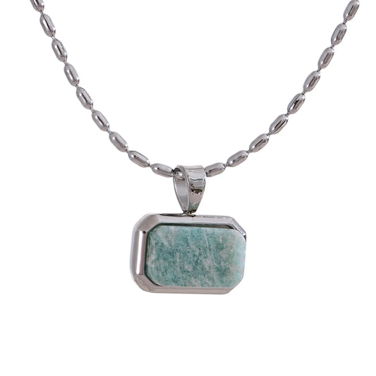 Amazonite square natural stone pendant necklace - product image