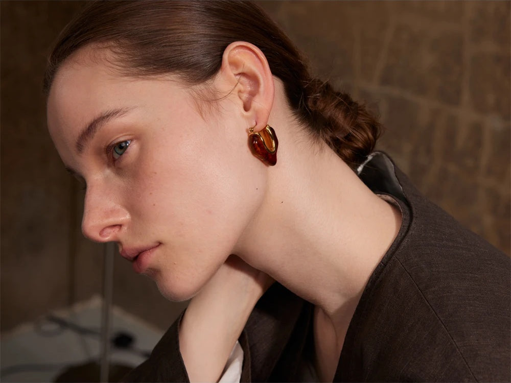 Amber resin geometry trendy hoop earrings - product image