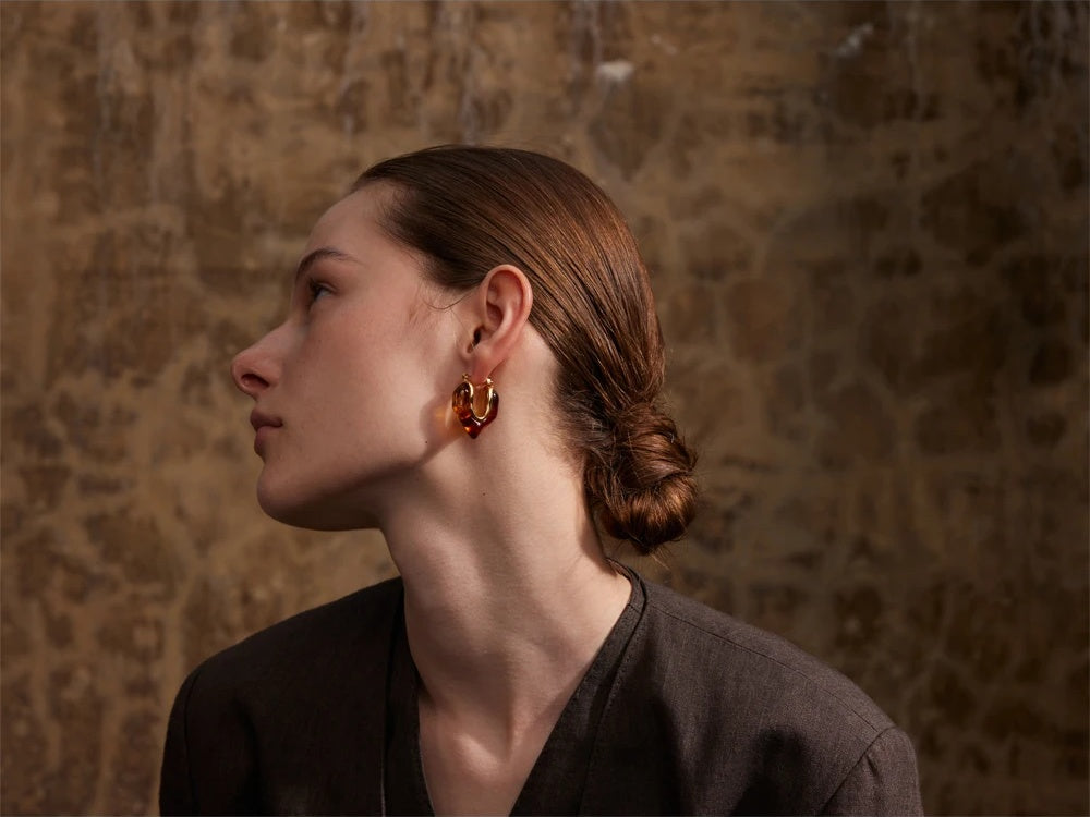 Amber resin geometry trendy hoop earrings - product image