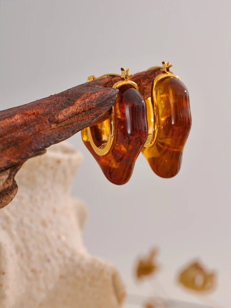 Amber resin geometry trendy hoop earrings - product image
