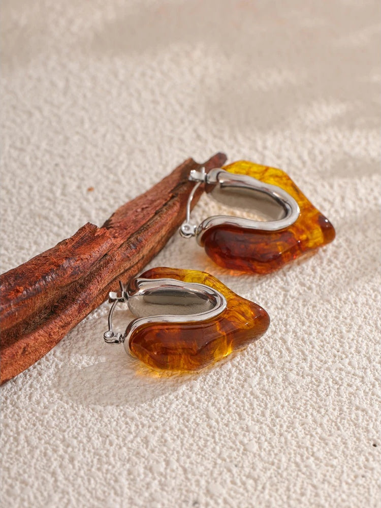 Amber resin geometry trendy hoop earrings - product image