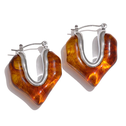 Amber resin geometry trendy hoop earrings - product image