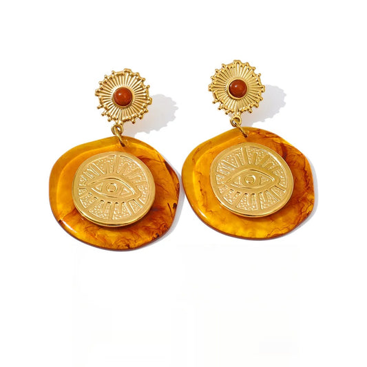 Amber resin round eye shape drop earrings - product image