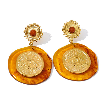 Amber resin round eye shape drop earrings - product image