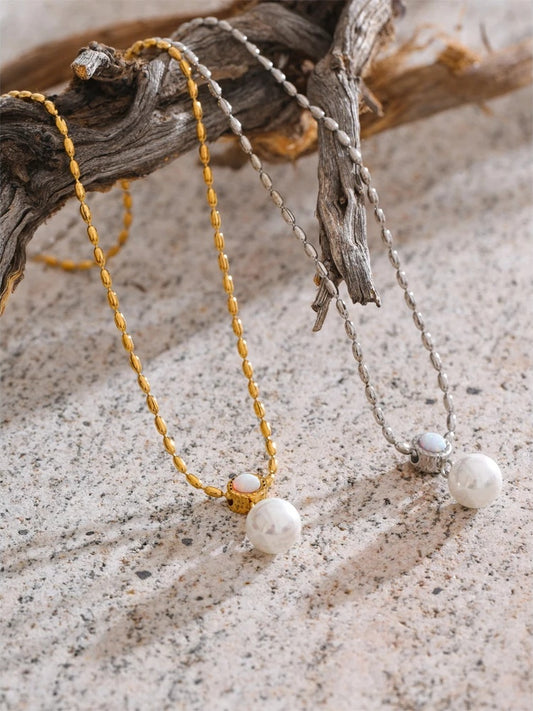 Australian shell simulated pearl pendant necklace - product image