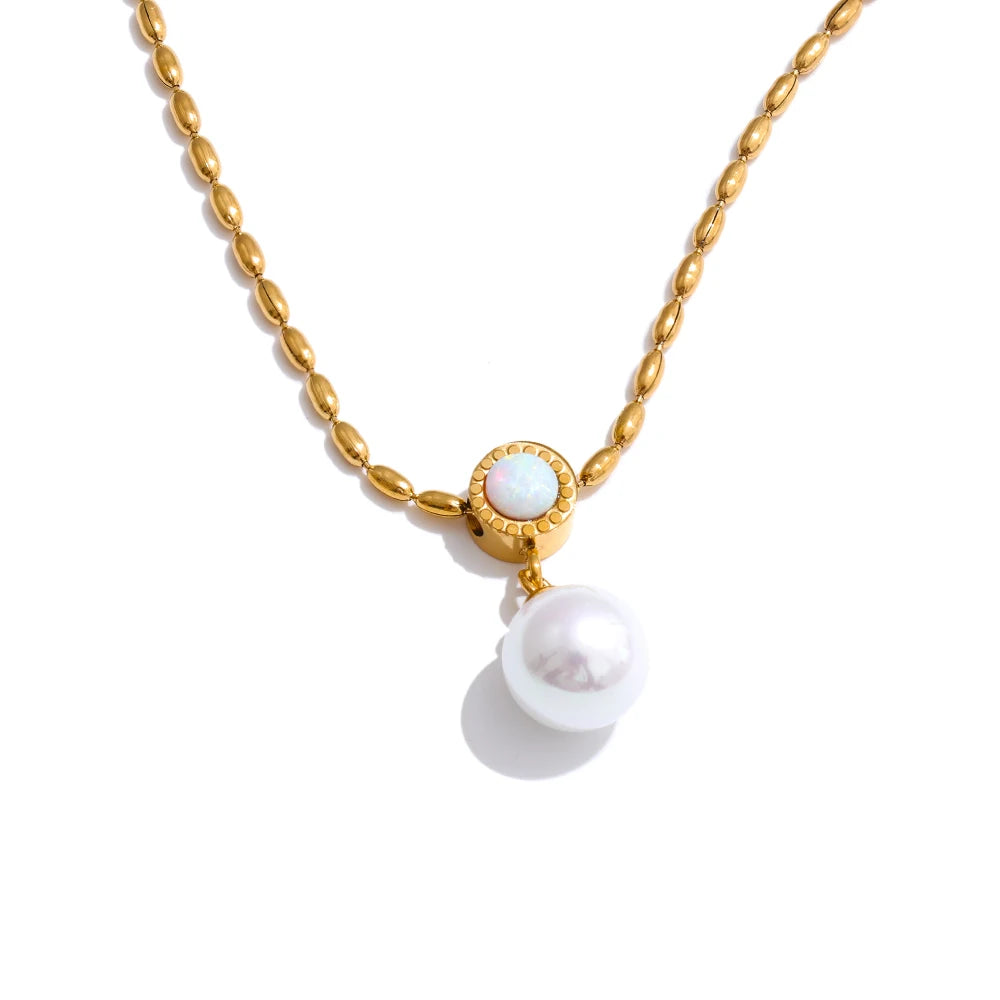 Australian shell simulated pearl pendant necklace - product image