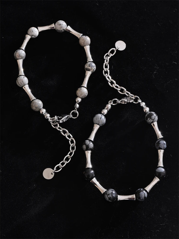 Bamboo natural cat eye stone chain bracelet - product image