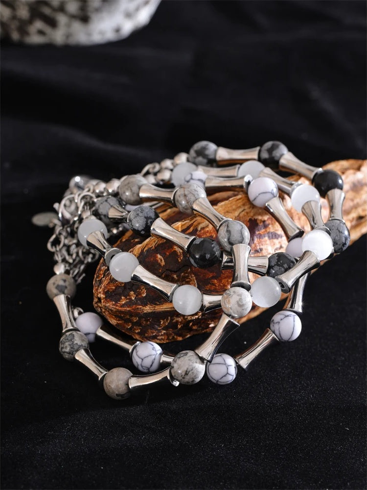 Bamboo natural cat eye stone chain bracelet - product image