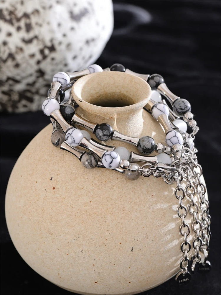 Bamboo natural cat eye stone chain bracelet - product image