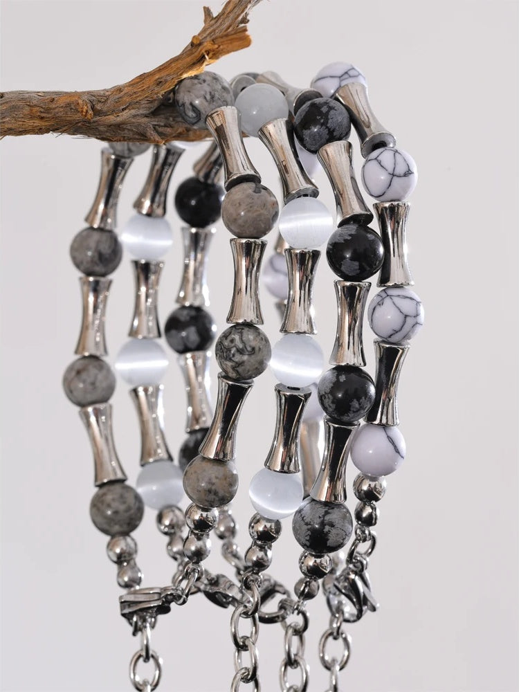Bamboo natural cat eye stone chain bracelet - product image