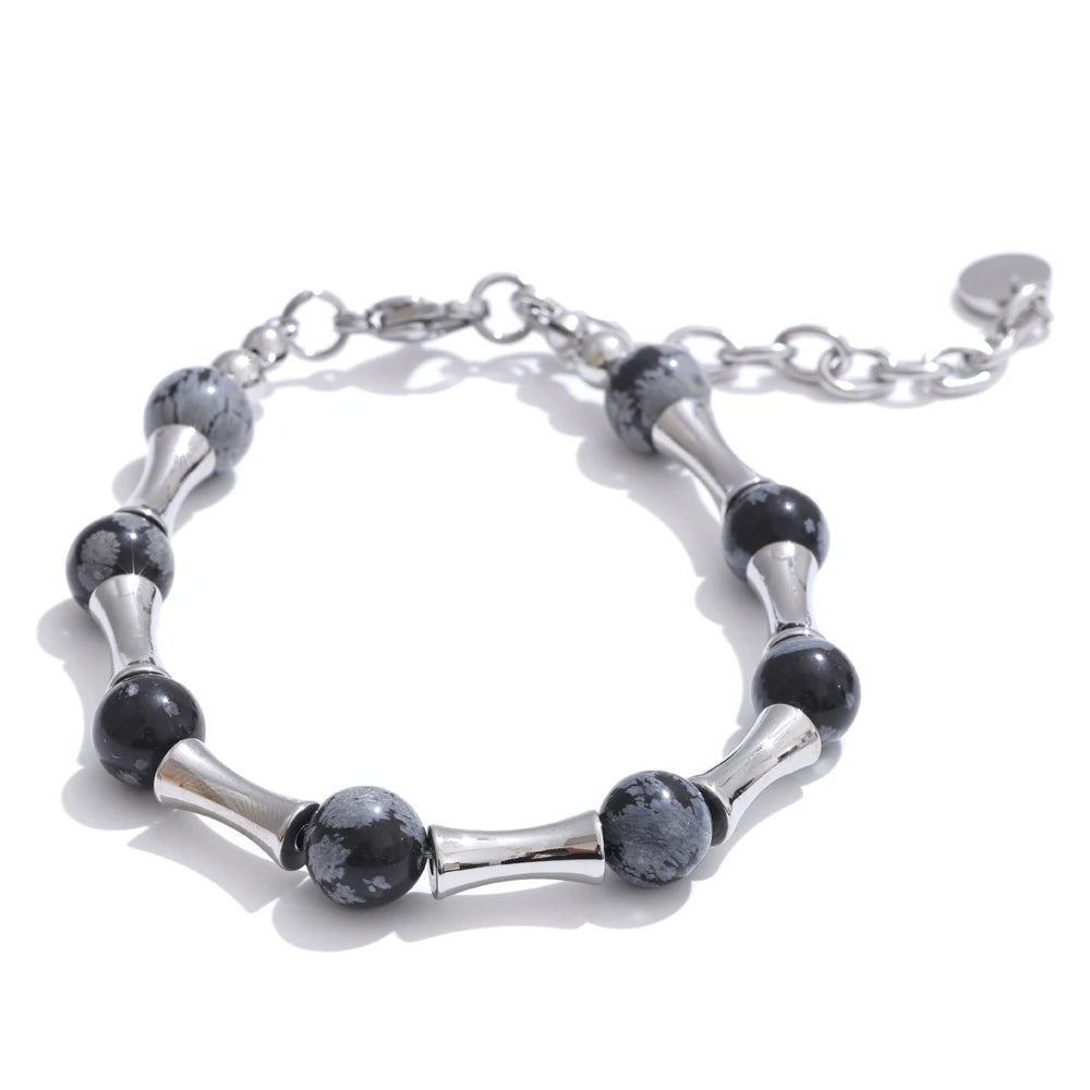 Bamboo natural cat eye stone chain bracelet - product image