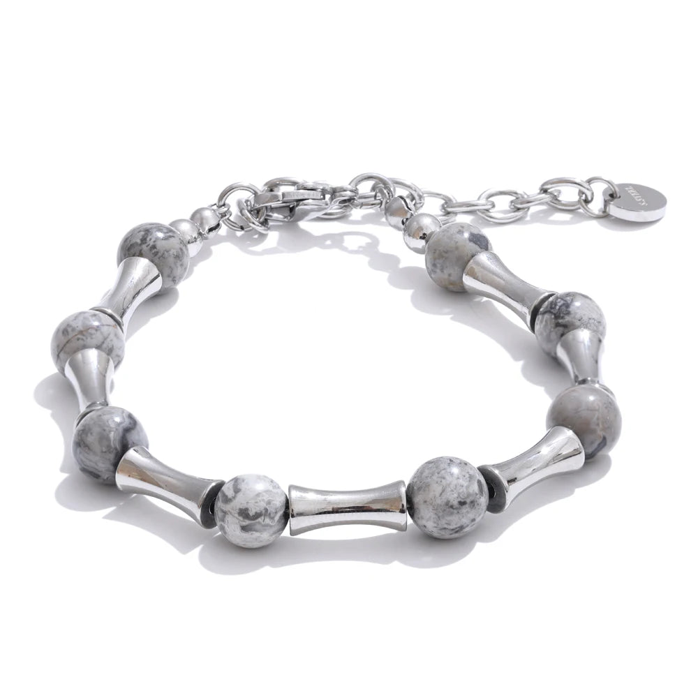 Bamboo natural cat eye stone chain bracelet - product image