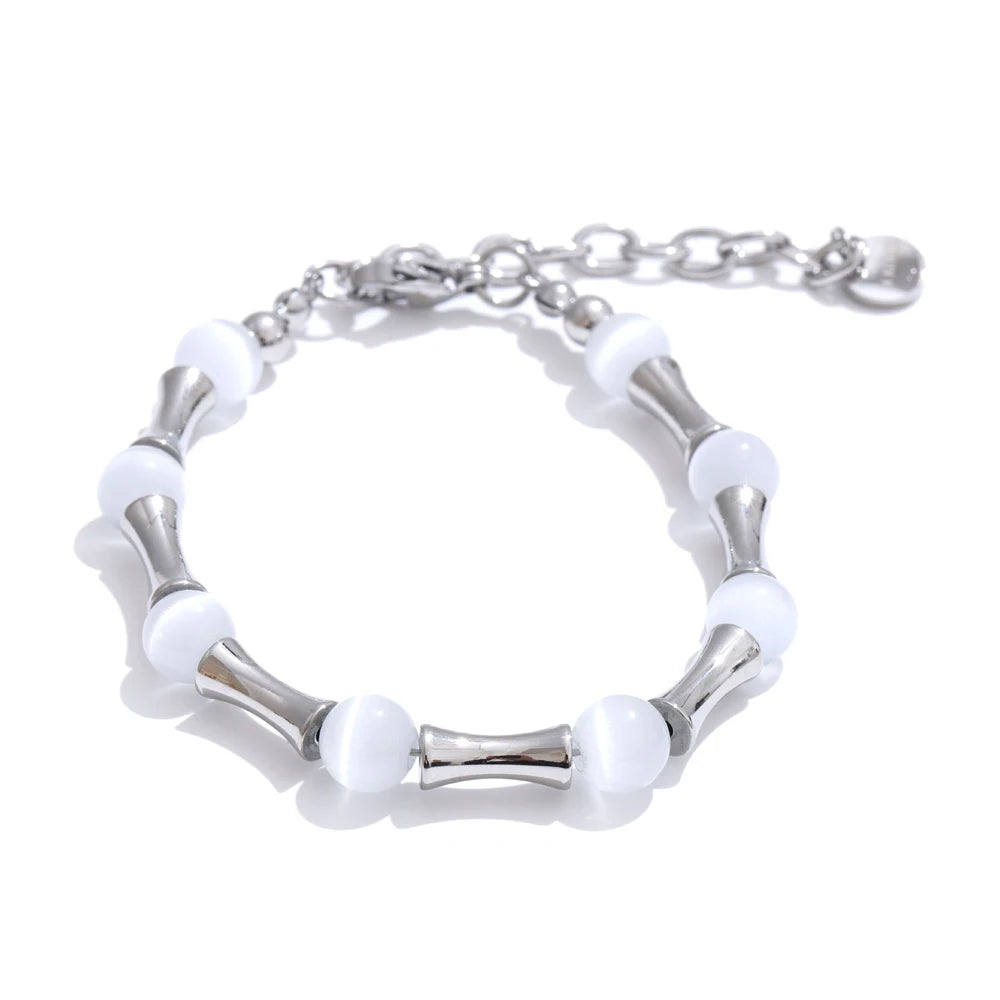 Bamboo natural cat eye stone chain bracelet - product image
