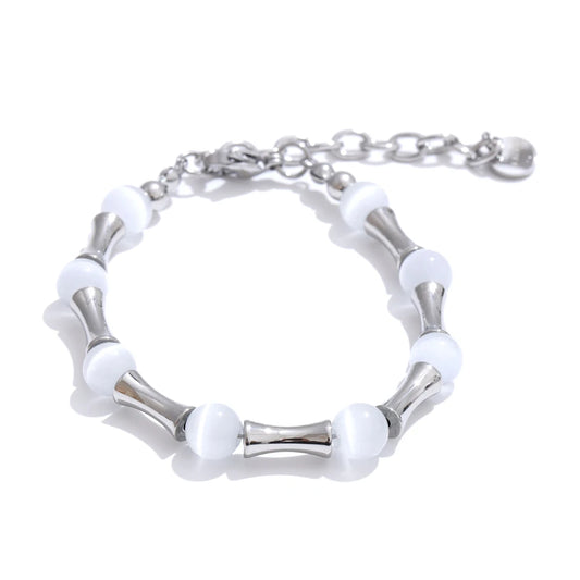 Bamboo natural cat eye stone chain bracelet - product image