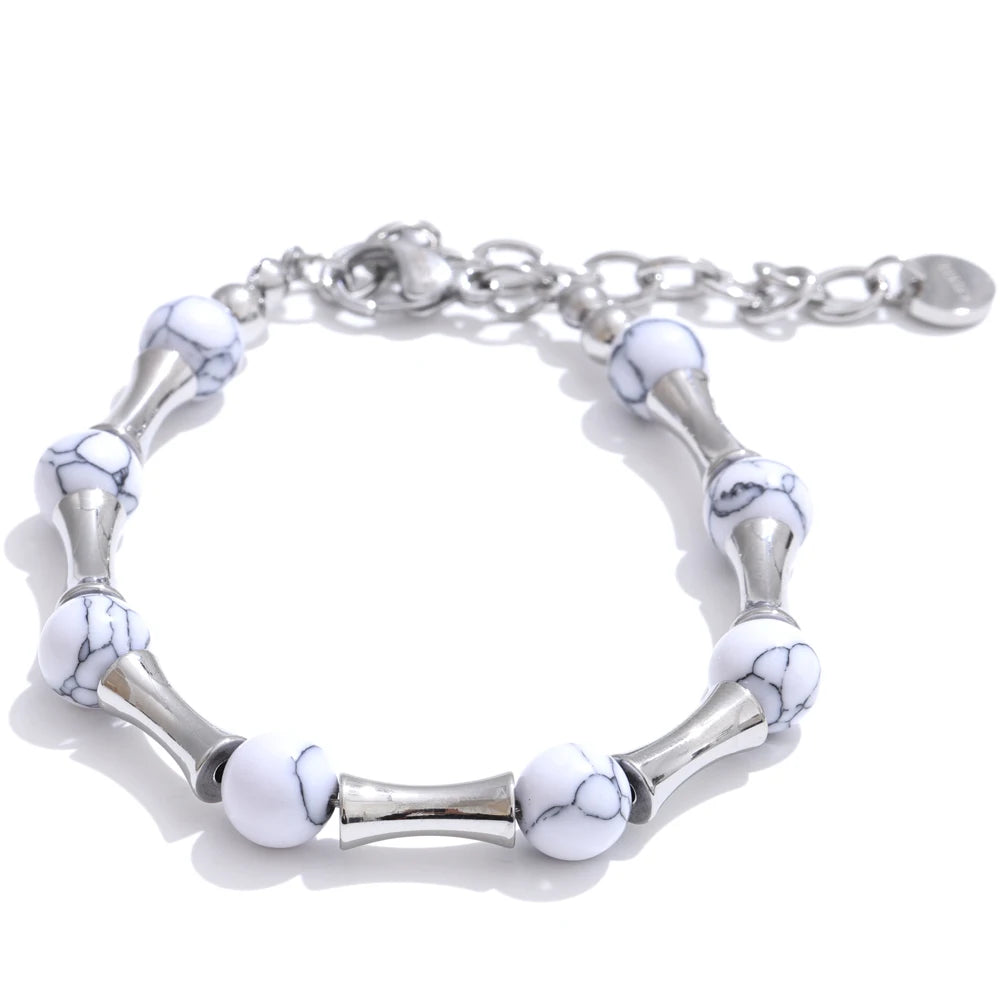 Bamboo natural cat eye stone chain bracelet - product image