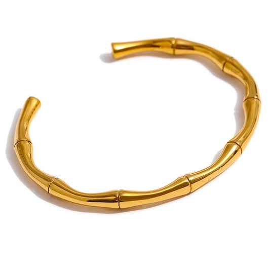 Bamboo texture cuff bangle bracelet - product image
