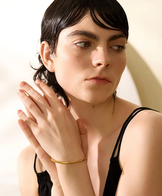 Bamboo texture cuff bangle bracelet - product image