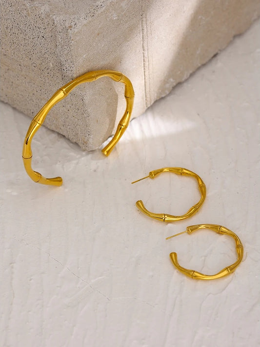 Bamboo texture cuff bangle bracelet - product image