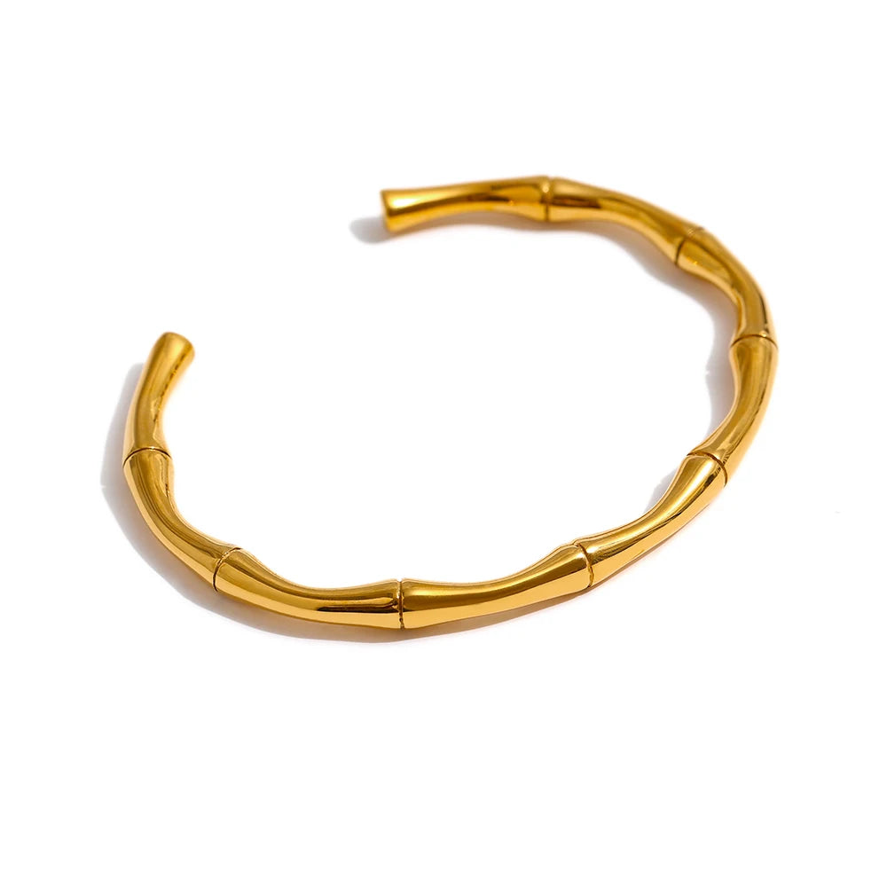 Bamboo texture cuff bangle bracelet - product image
