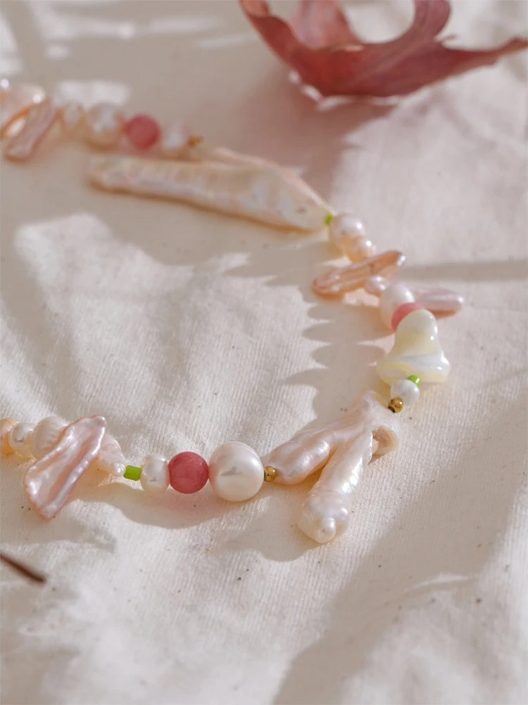 Baroque freshwater pearls chain collar necklace - product image