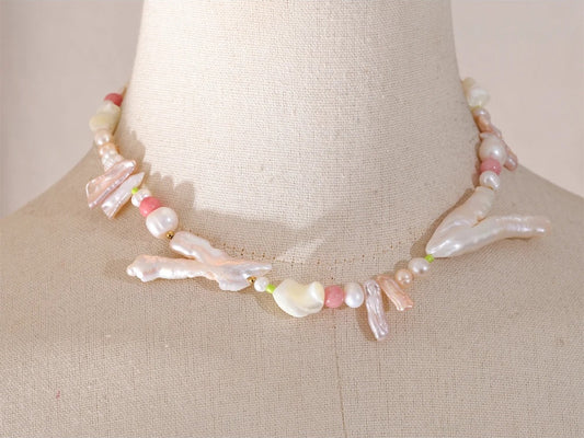 Baroque freshwater pearls chain collar necklace - product image