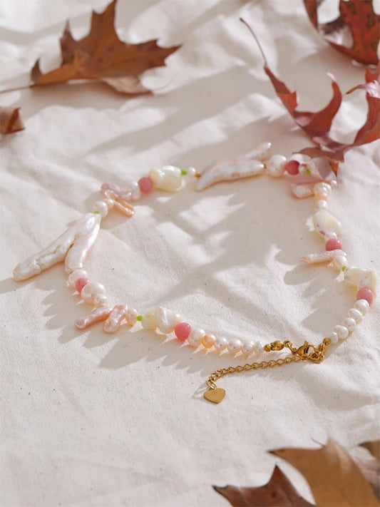 Baroque freshwater pearls chain collar necklace - product image