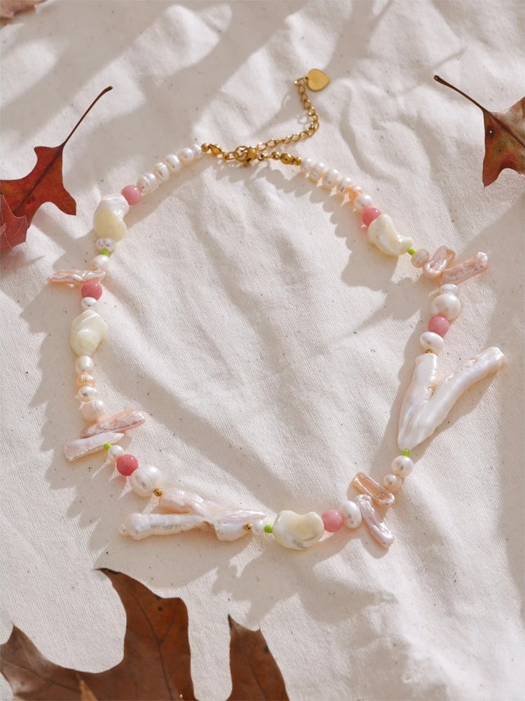 Baroque freshwater pearls chain collar necklace - product image