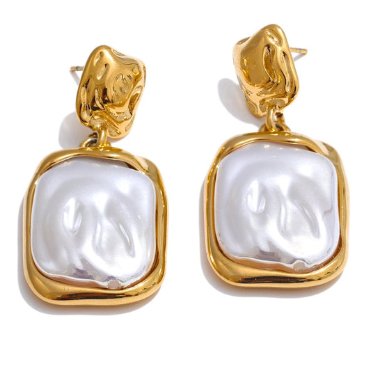 Baroque imitation pearls square drop earrings - product image