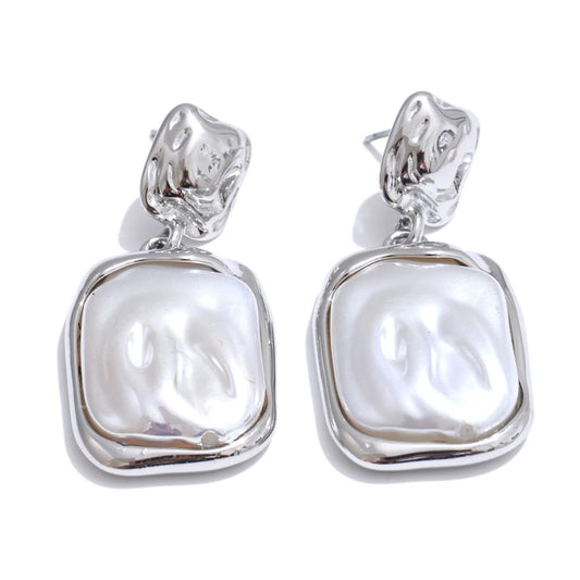 Baroque imitation pearls square drop earrings - product image