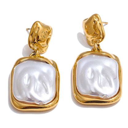 Baroque imitation pearls square drop earrings - product image