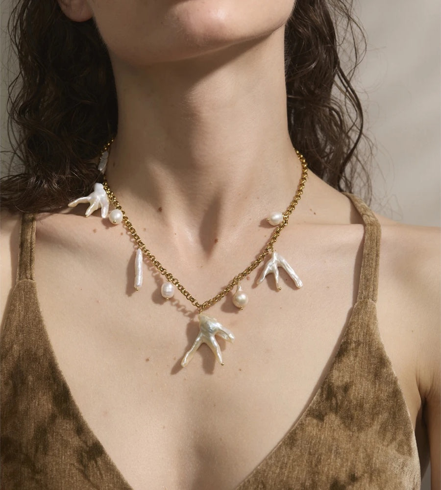 Baroque natural freshwater pearl pendant necklace - product image