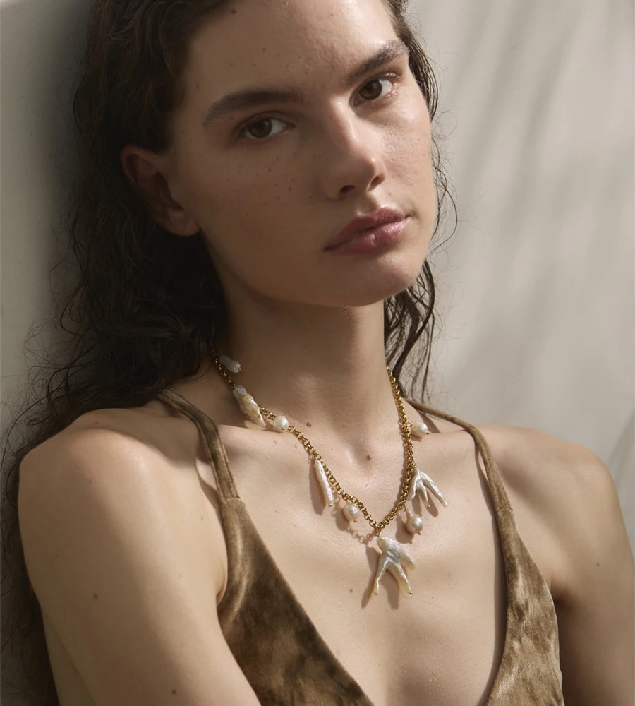 Baroque natural freshwater pearl pendant necklace - product image